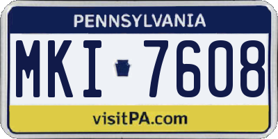 PA license plate MKI7608