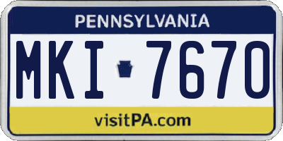 PA license plate MKI7670