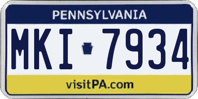PA license plate MKI7934