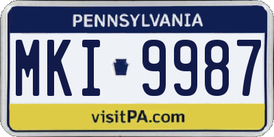 PA license plate MKI9987