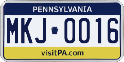 PA license plate MKJ0016