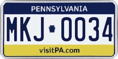 PA license plate MKJ0034