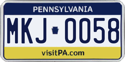 PA license plate MKJ0058