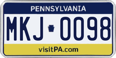 PA license plate MKJ0098