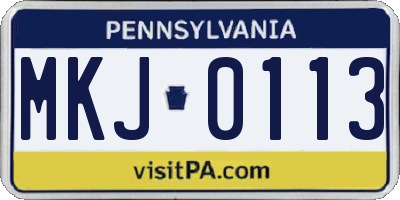 PA license plate MKJ0113
