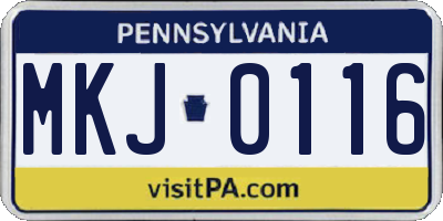 PA license plate MKJ0116