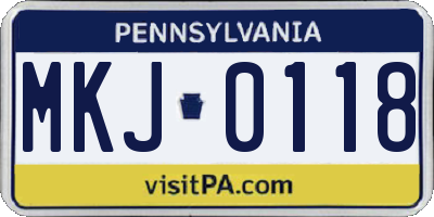 PA license plate MKJ0118