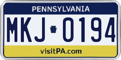 PA license plate MKJ0194