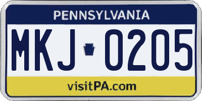 PA license plate MKJ0205
