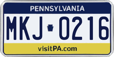 PA license plate MKJ0216