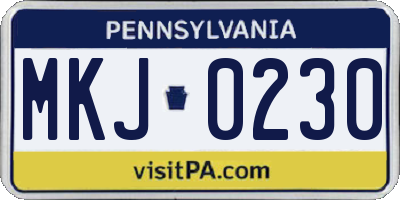 PA license plate MKJ0230