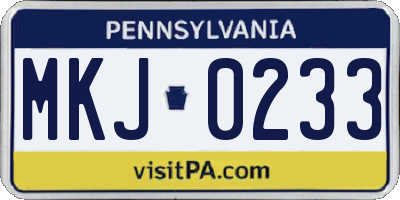 PA license plate MKJ0233