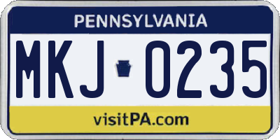 PA license plate MKJ0235