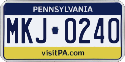 PA license plate MKJ0240