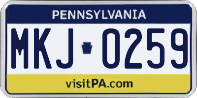 PA license plate MKJ0259