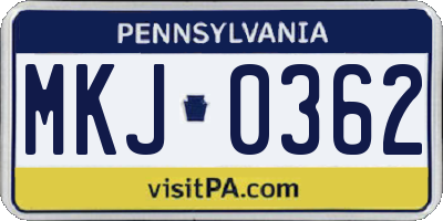 PA license plate MKJ0362