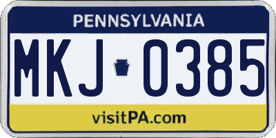 PA license plate MKJ0385