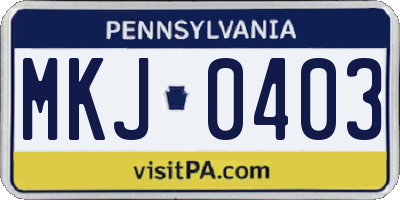 PA license plate MKJ0403