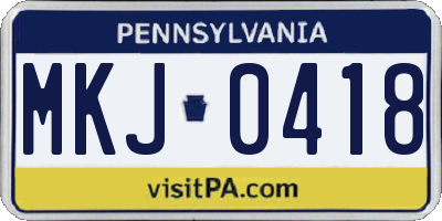 PA license plate MKJ0418