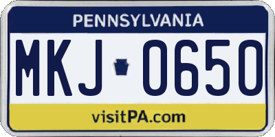 PA license plate MKJ0650
