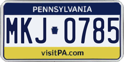 PA license plate MKJ0785