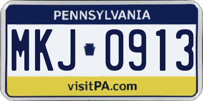 PA license plate MKJ0913