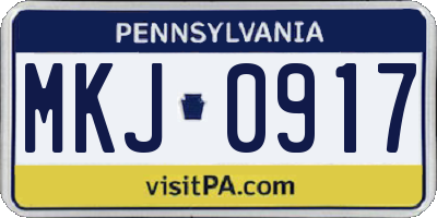 PA license plate MKJ0917