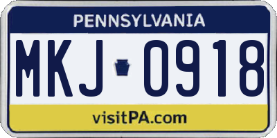 PA license plate MKJ0918
