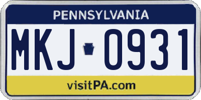 PA license plate MKJ0931