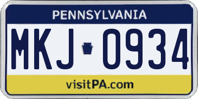PA license plate MKJ0934