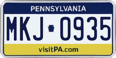 PA license plate MKJ0935