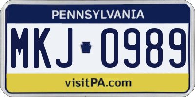 PA license plate MKJ0989