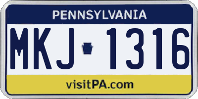 PA license plate MKJ1316