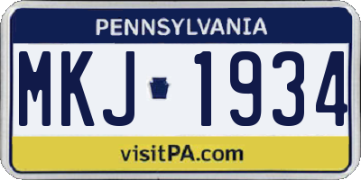 PA license plate MKJ1934