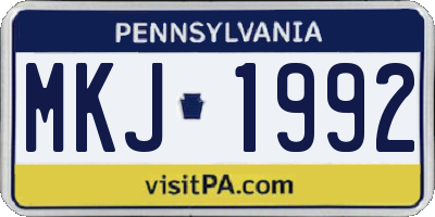 PA license plate MKJ1992