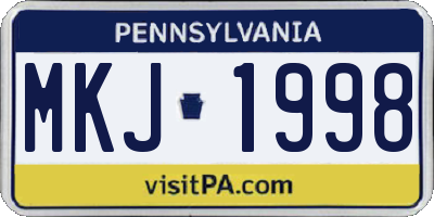PA license plate MKJ1998