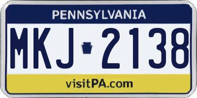 PA license plate MKJ2138