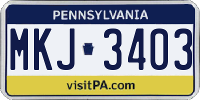 PA license plate MKJ3403