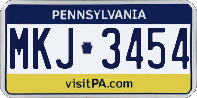 PA license plate MKJ3454