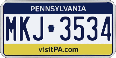 PA license plate MKJ3534