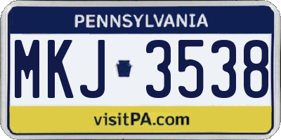 PA license plate MKJ3538