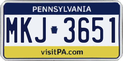 PA license plate MKJ3651