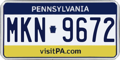 PA license plate MKN9672