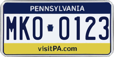 PA license plate MKO0123