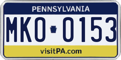 PA license plate MKO0153