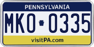 PA license plate MKO0335