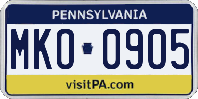 PA license plate MKO0905
