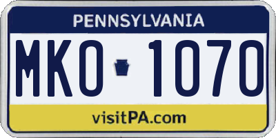 PA license plate MKO1070
