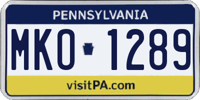PA license plate MKO1289