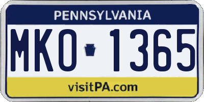 PA license plate MKO1365
